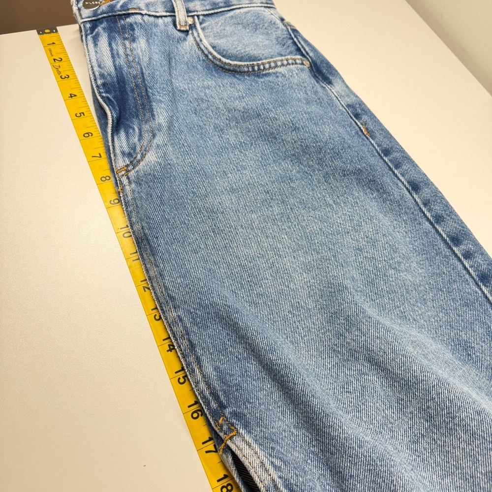 Anthropologie Pilcro Denim Maxi Skirt 12 Blue Jean Front Slit Distressed Raw - Picture 8 of 11